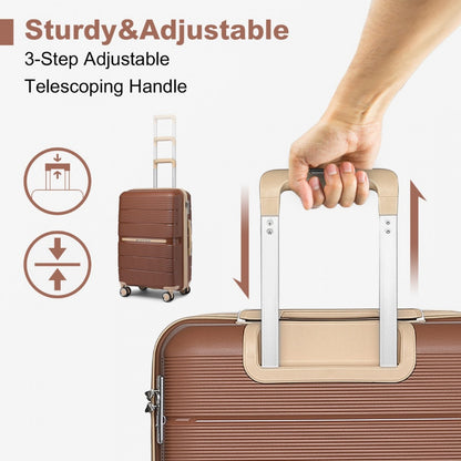 British Traveller Multi-Texture Polypropylene Hard Shell Suitcase With TSA Lock (K2392L) - Brown & Apricot
