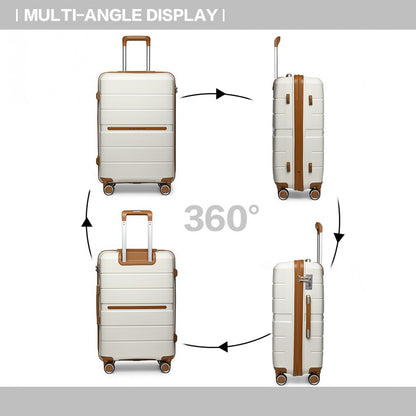 British Traveller Multi-Texture Polypropylene Hard Shell Suitcase With TSA Lock (K2392L) - Cream