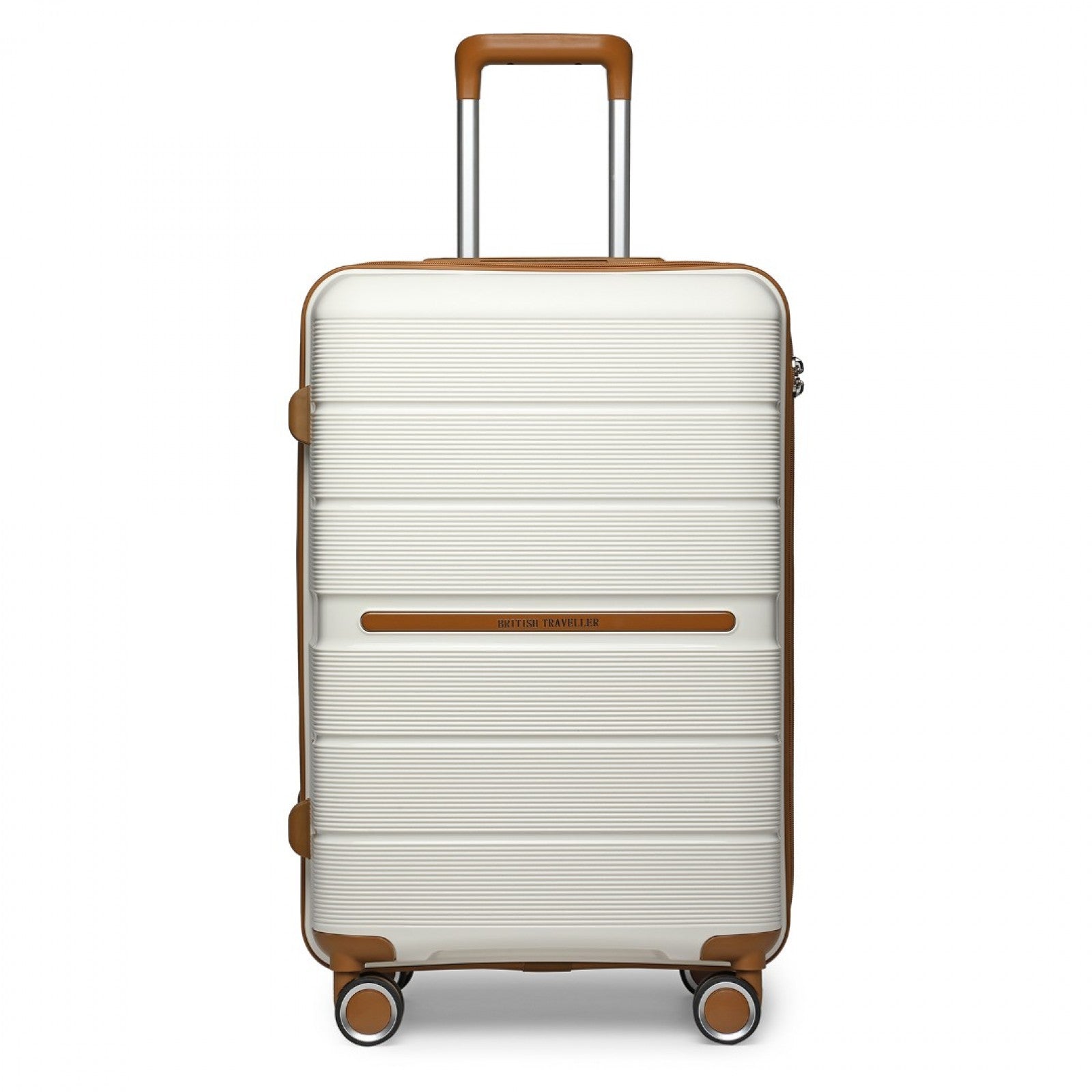 British Traveller Multi-Texture Polypropylene Hard Shell Suitcase With TSA Lock (K2392L) - Cream