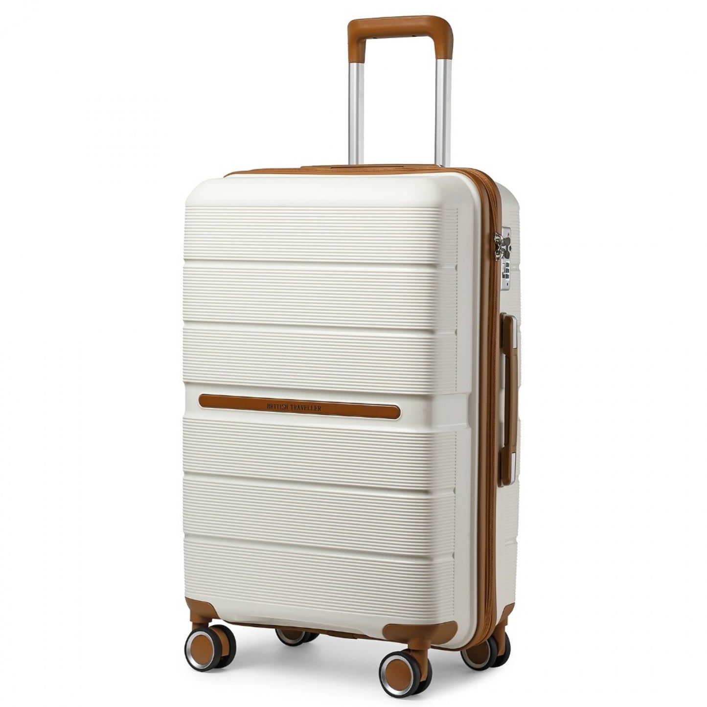 British Traveller Multi-Texture Polypropylene Hard Shell Suitcase With TSA Lock (K2392L) - Cream