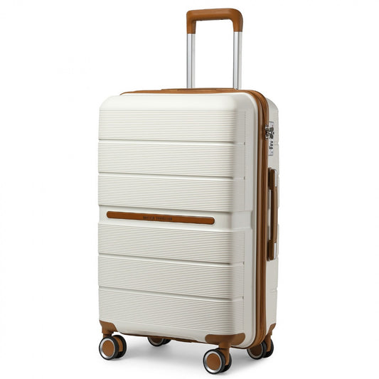 British Traveller Multi-Texture Polypropylene Hard Shell Suitcase With TSA Lock (K2392L) - Cream
