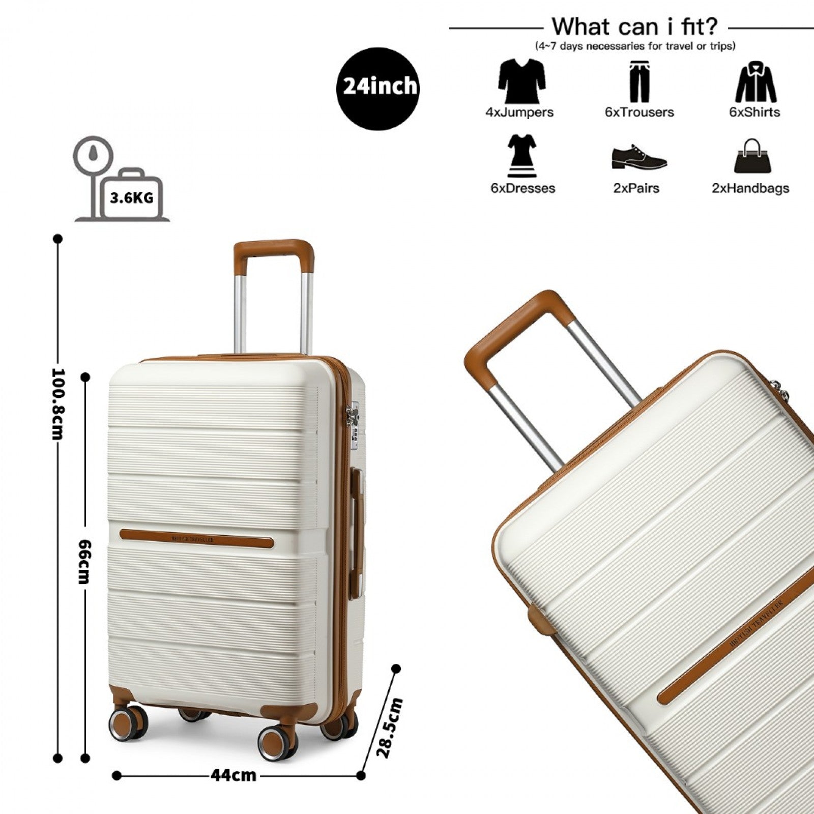 British Traveller Multi-Texture Polypropylene Hard Shell Suitcase With TSA Lock (K2392L) - Cream