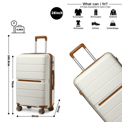 British Traveller Multi-Texture Polypropylene Hard Shell Suitcase With TSA Lock (K2392L) - Cream