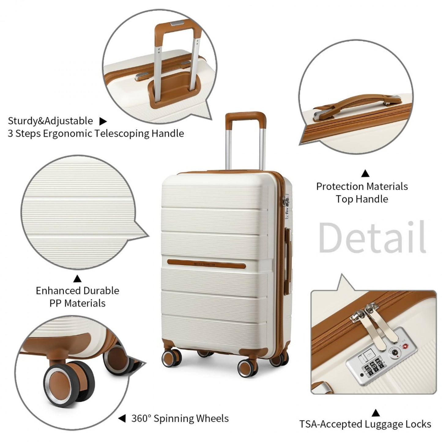 British Traveller Multi-Texture Polypropylene Hard Shell Suitcase With TSA Lock (K2392L) - Cream
