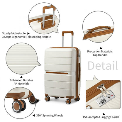 British Traveller Multi-Texture Polypropylene Hard Shell Suitcase With TSA Lock (K2392L) - Cream