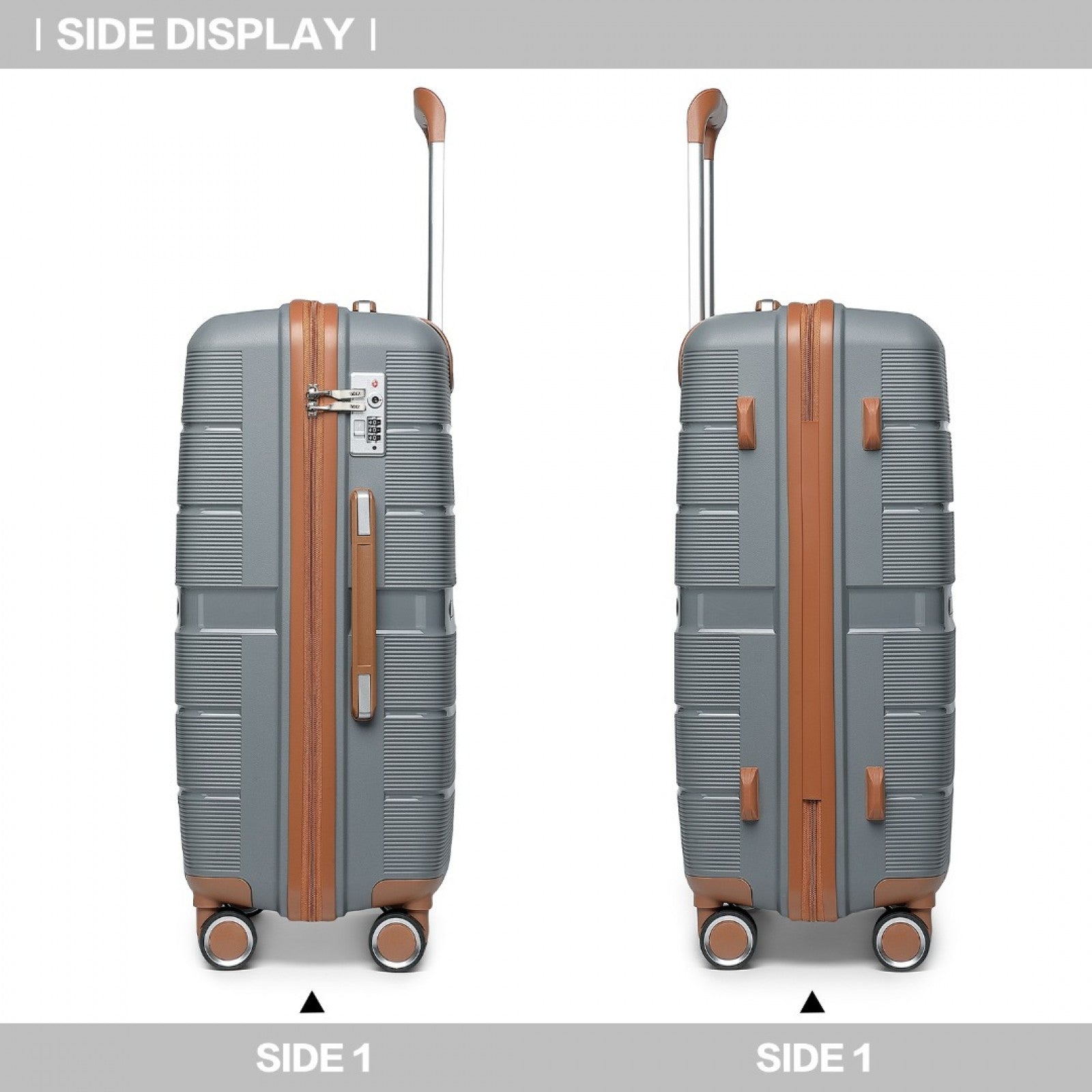 British Traveller Multi-Texture Polypropylene Hard Shell Suitcase With TSA Lock (K2392L) - Grey & Brown