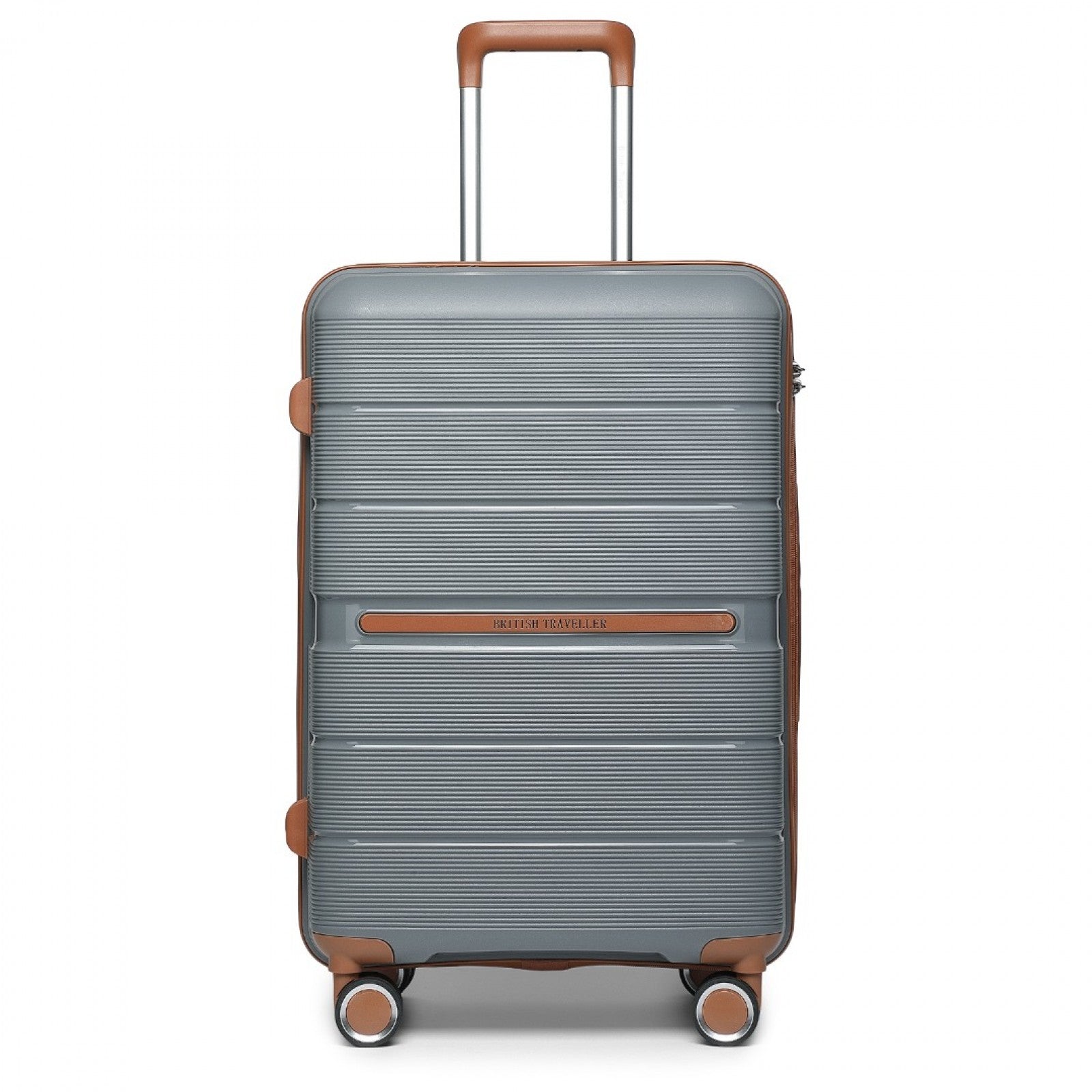 British Traveller Multi-Texture Polypropylene Hard Shell Suitcase With TSA Lock (K2392L) - Grey & Brown