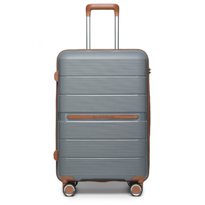 British Traveller Multi-Texture Polypropylene Hard Shell Suitcase With TSA Lock (K2392L) - Grey & Brown