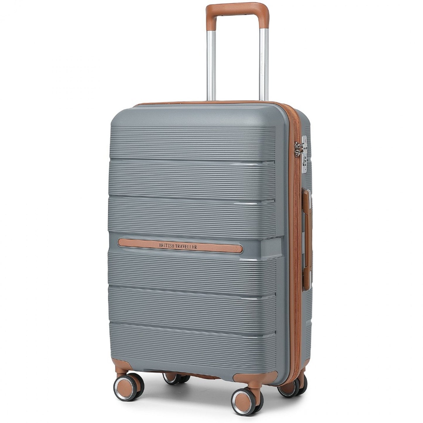 British Traveller Multi-Texture Polypropylene Hard Shell Suitcase With TSA Lock (K2392L) - Grey & Brown