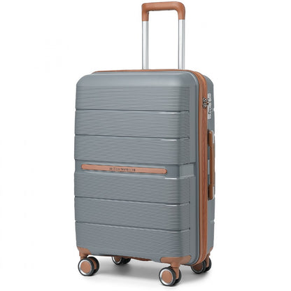 British Traveller Multi-Texture Polypropylene Hard Shell Suitcase With TSA Lock (K2392L) - Grey & Brown