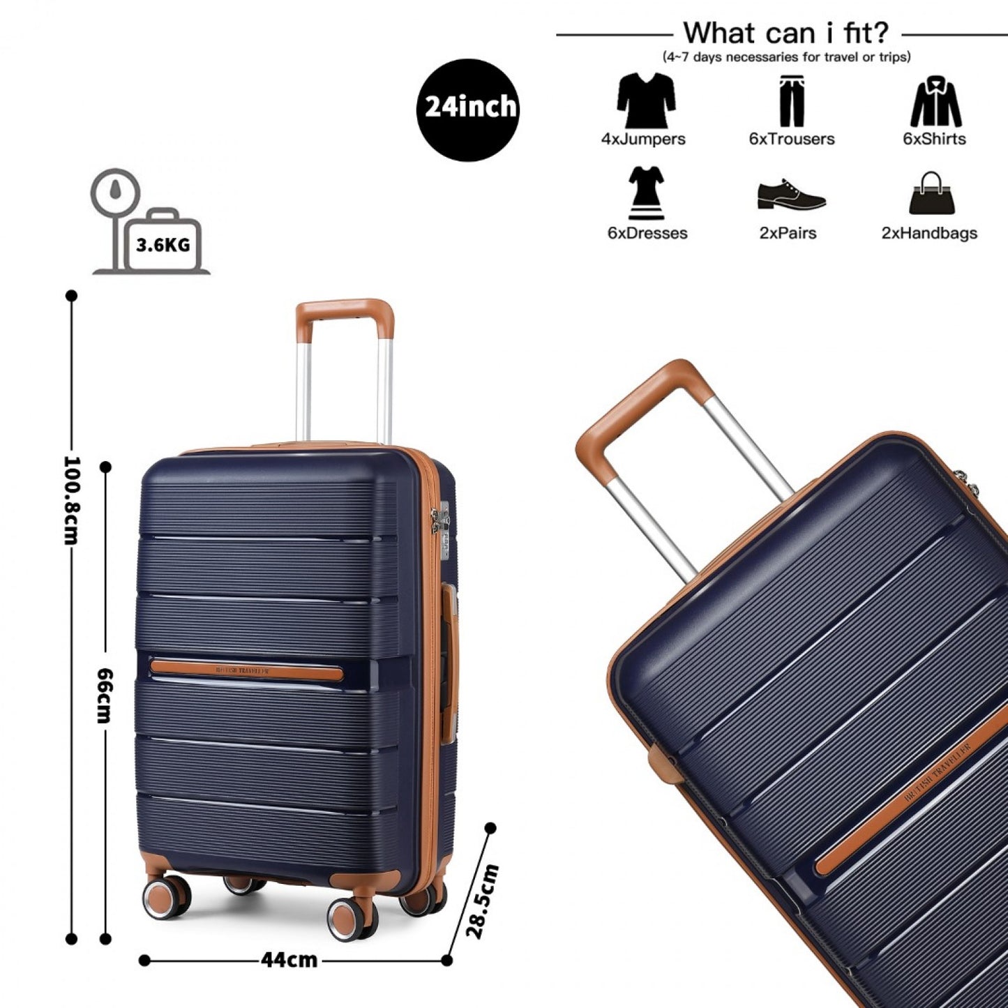 British Traveller Multi-Texture Polypropylene Hard Shell Suitcase With TSA Lock (K2392L) - Navy