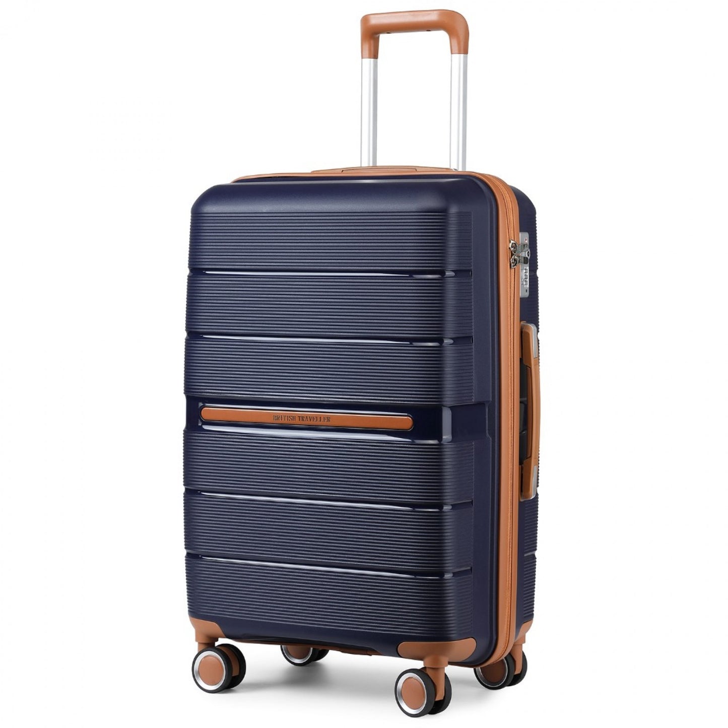 British Traveller Multi-Texture Polypropylene Hard Shell Suitcase With TSA Lock (K2392L) - Navy