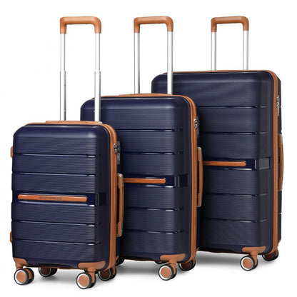 British Traveller 3 Pcs Multi-Texture Polypropylene Hard Shell Suitcase With TSA Lock (K2392L) - Navy