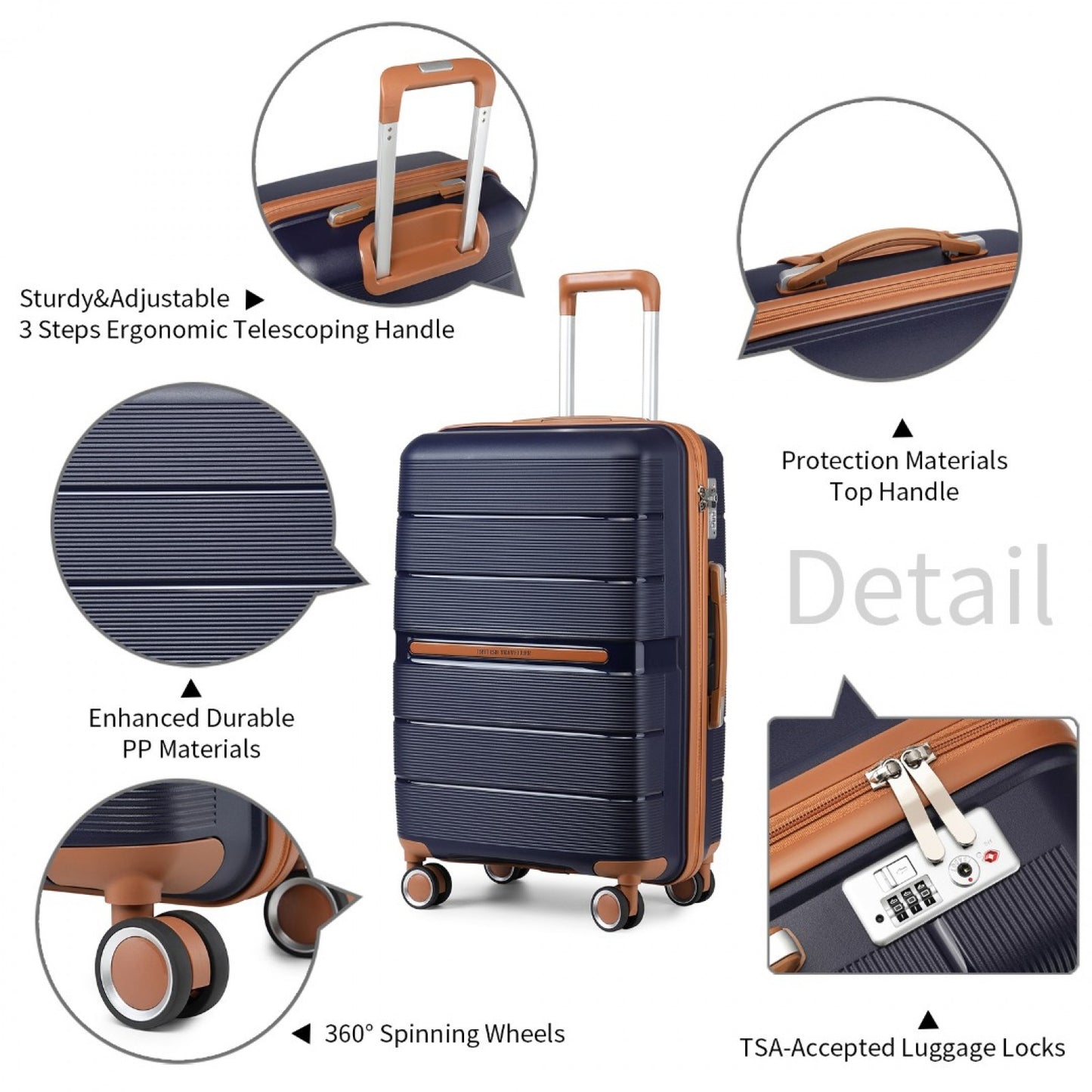British Traveller Multi-Texture Polypropylene Hard Shell Suitcase With TSA Lock (K2392L) - Navy