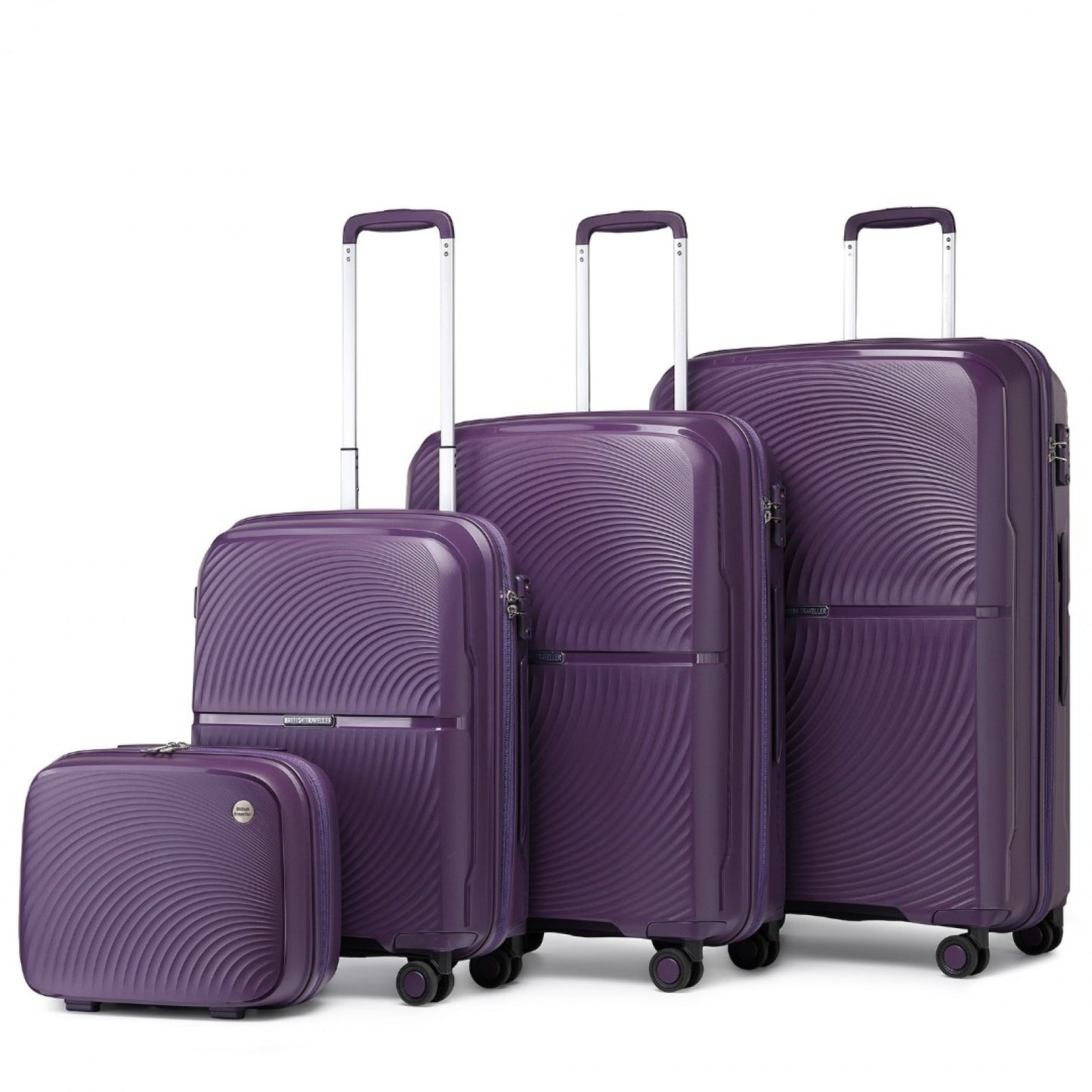 British Traveller 4 Pcs Set Spinner Hard Shell PP Suitcase With TSA Lock And Vanity Case (K2393L) - Purple