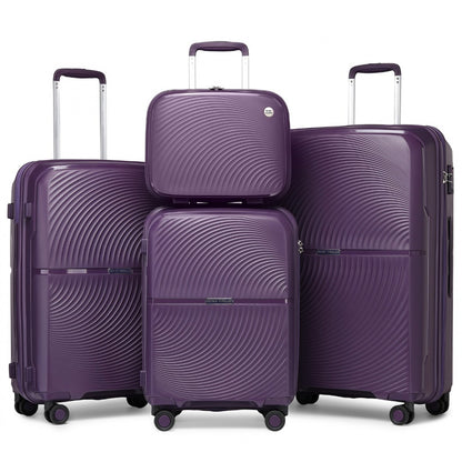British Traveller 4 Pcs Set Spinner Hard Shell PP Suitcase With TSA Lock And Vanity Case (K2393L) - Purple