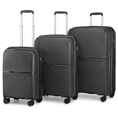 British Traveller 3 Pcs Set Spinner Hard Shell PP Suitcase With TSA Lock (K2393L) - Black