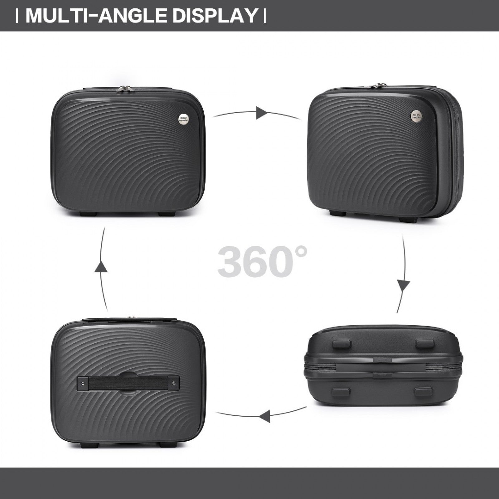 British Traveller 4 Pcs Set Spinner Hard Shell PP Suitcase With TSA Lock And Vanity Case (K2393L) - Black