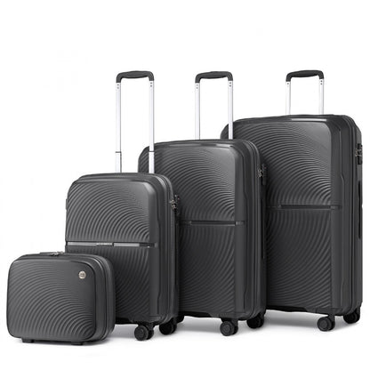 British Traveller 4 Pcs Set Spinner Hard Shell PP Suitcase With TSA Lock And Vanity Case (K2393L) - Black