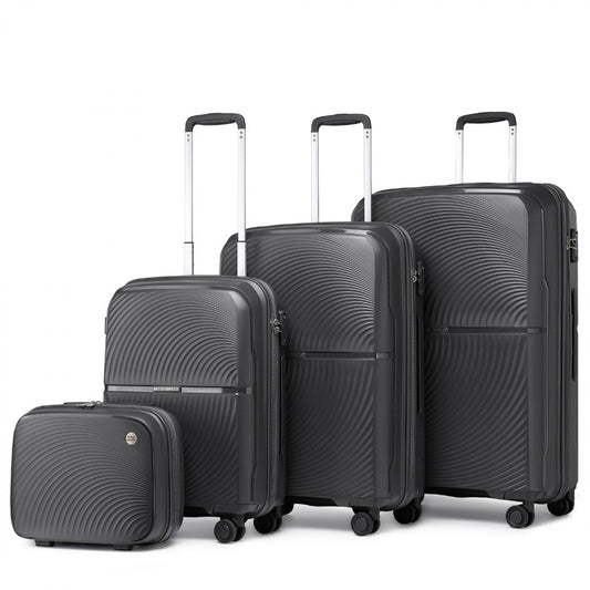 British Traveller 4 Pcs Set Spinner Hard Shell PP Suitcase With TSA Lock And Vanity Case (K2393L) - Black
