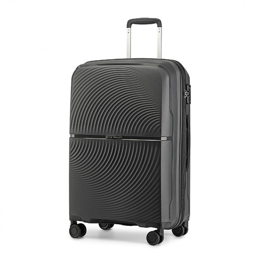 British Traveller Spinner Hard Shell PP Suitcase With TSA Lock (K2393L) - Black