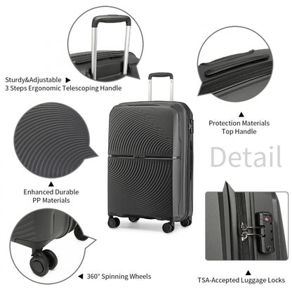 British Traveller Spinner Hard Shell PP Suitcase With TSA Lock (K2393L) - Black