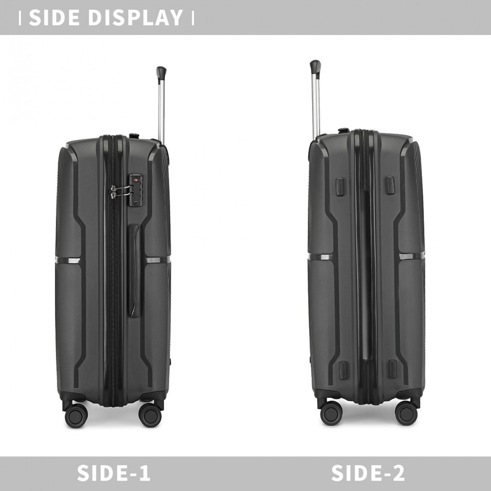 British Traveller Spinner Hard Shell PP Suitcase With TSA Lock (K2393L) - Black