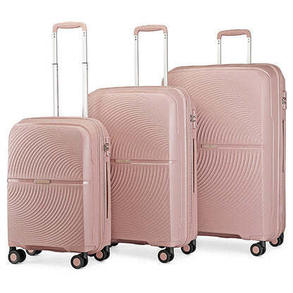 British Traveller 3 Pcs Set Spinner Hard Shell PP Suitcase With TSA Lock (K2393L) - Nude