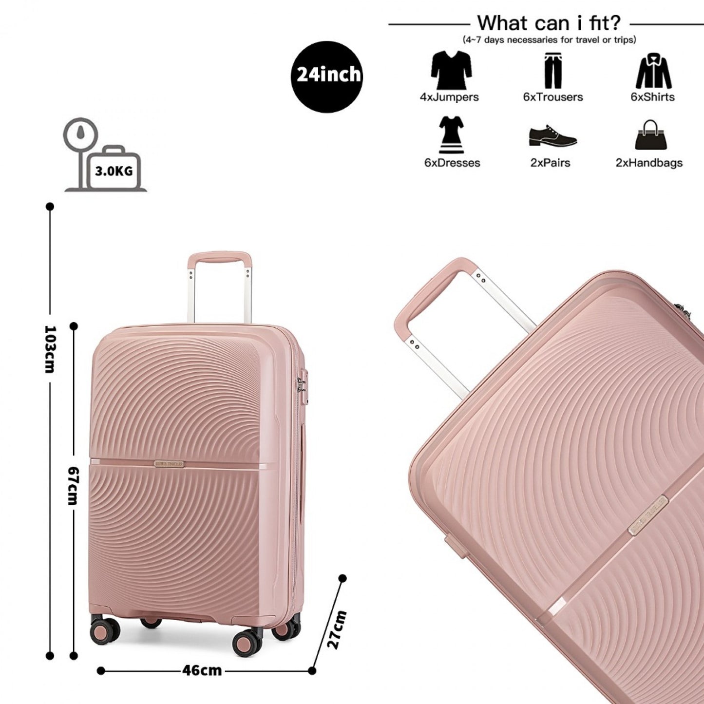 British Traveller Spinner Hard Shell PP Suitcase With TSA Lock (K2393L) - Nude