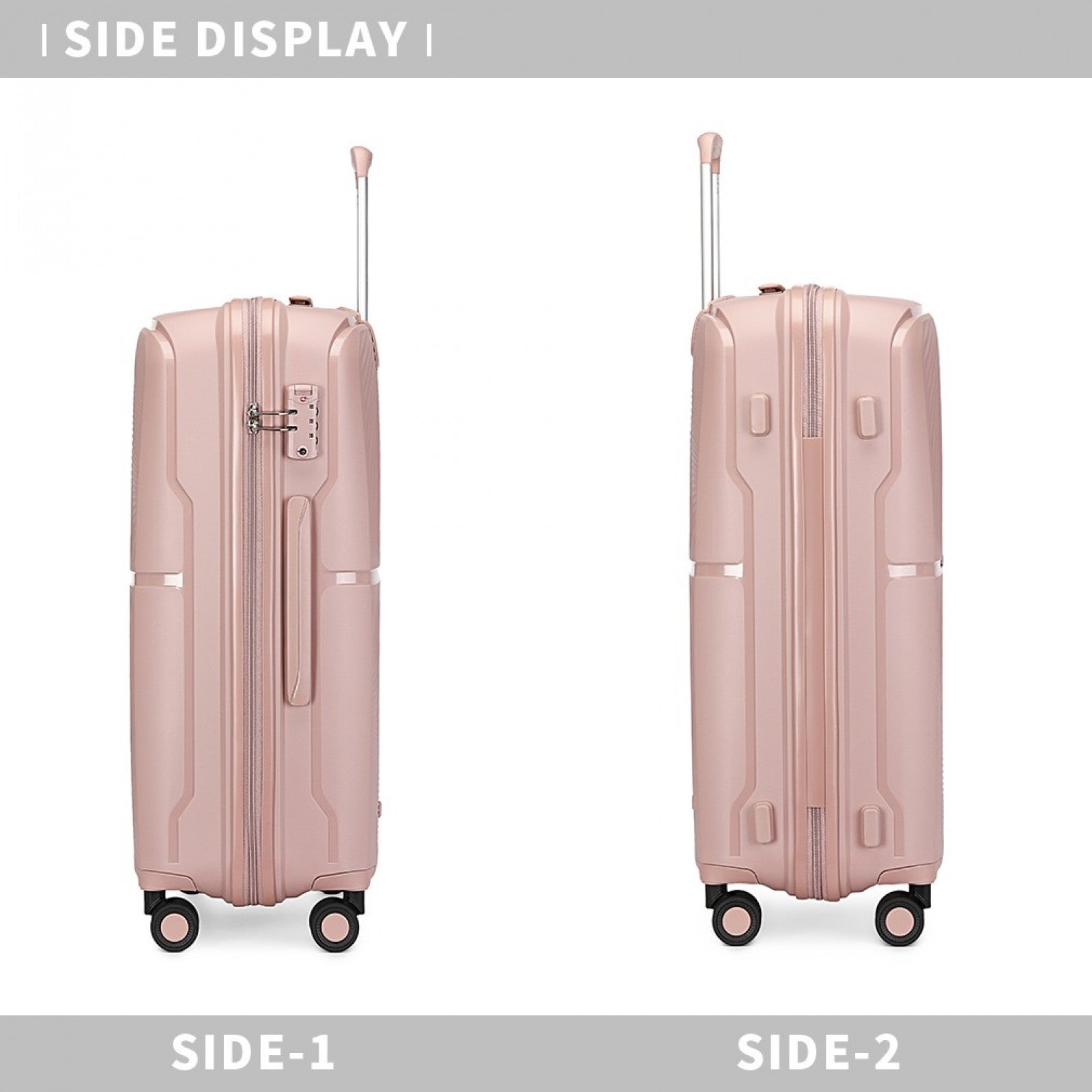 British Traveller 3 Pcs Set Spinner Hard Shell PP Suitcase With TSA Lock (K2393L) - Nude