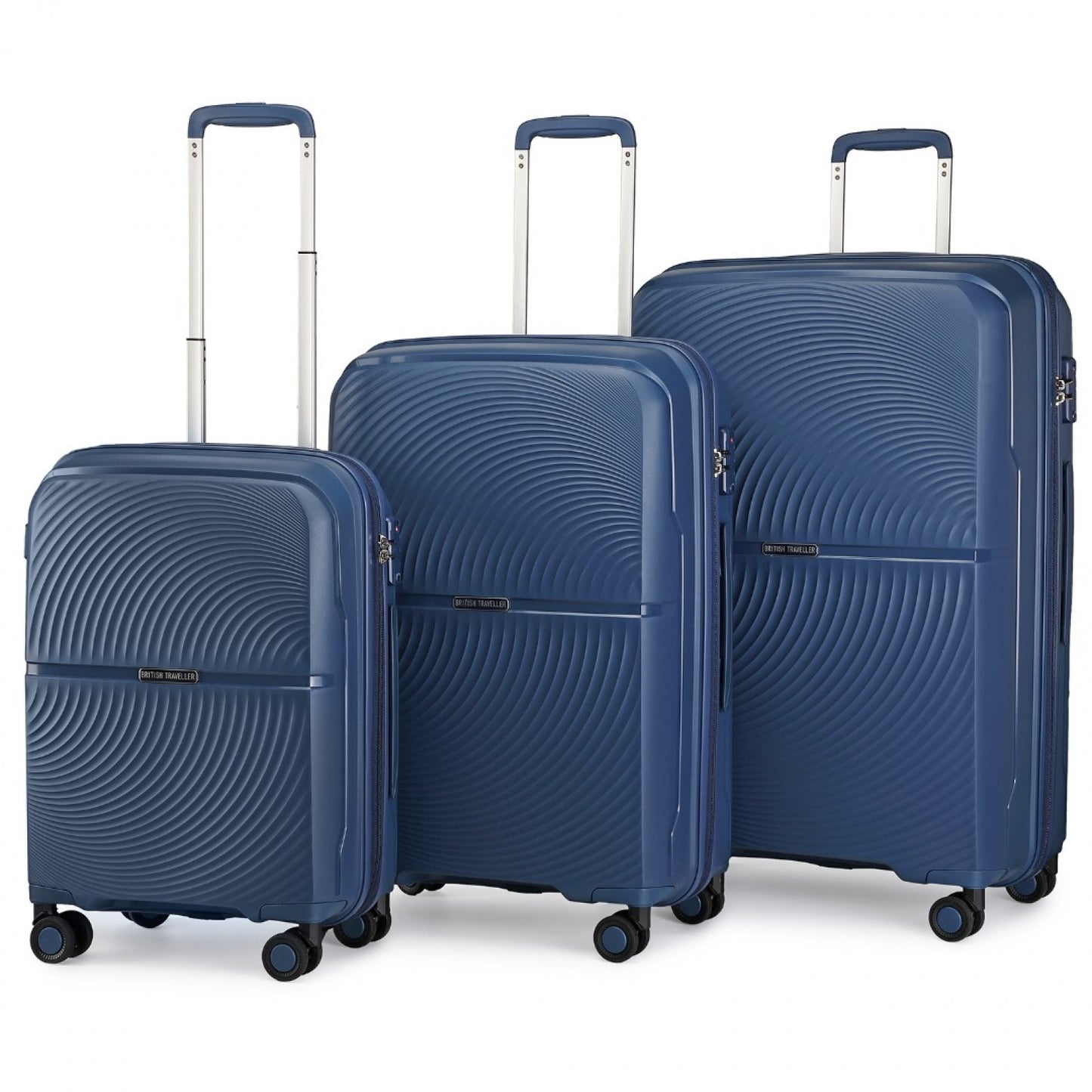 British Traveller 3 Pcs Set Spinner Hard Shell PP Suitcase With TSA Lock (K2393L) - Navy