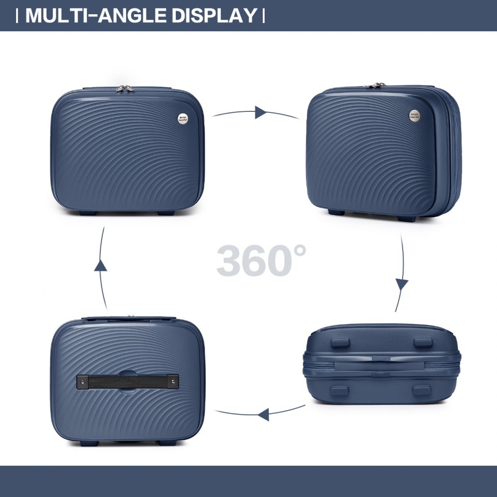 British Traveller 4 Pcs Set Spinner Hard Shell PP Suitcase With TSA Lock And Vanity Case (K2393L) - Navy