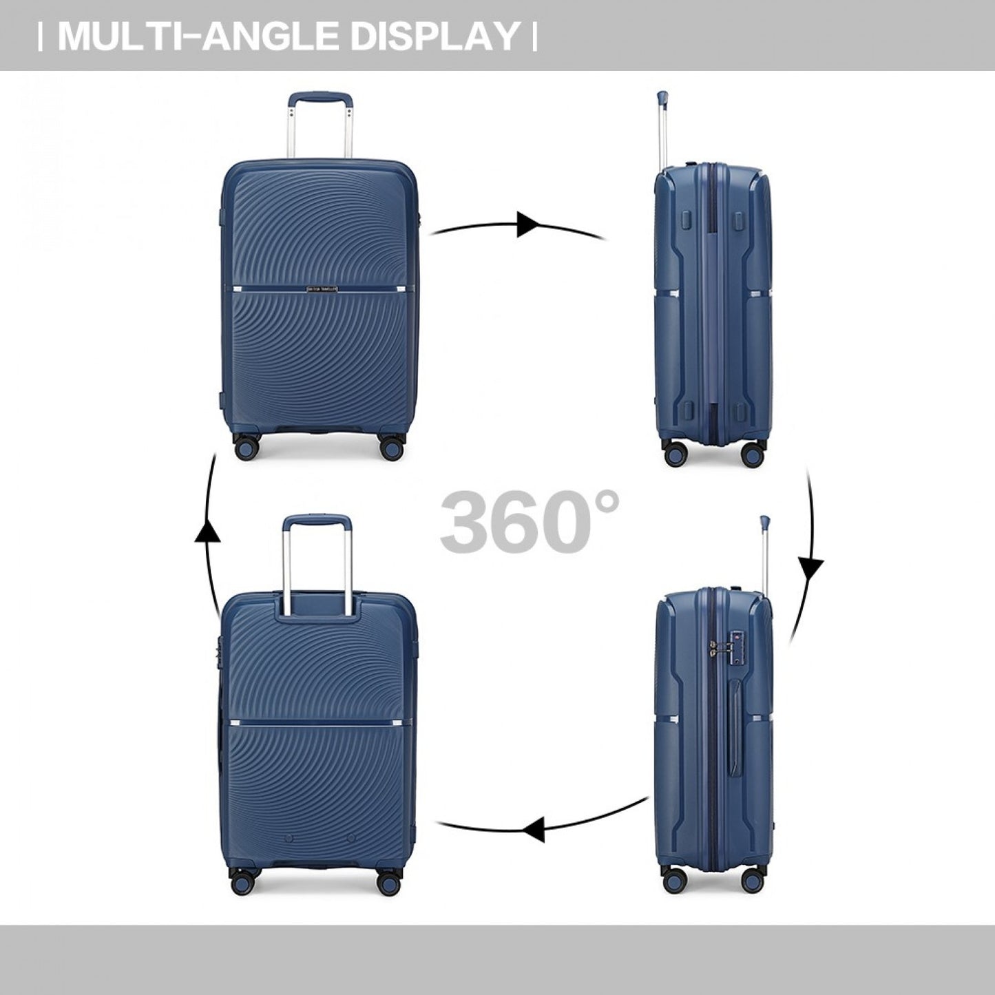 British Traveller Spinner Hard Shell PP Suitcase With TSA Lock (K2393L) - Navy
