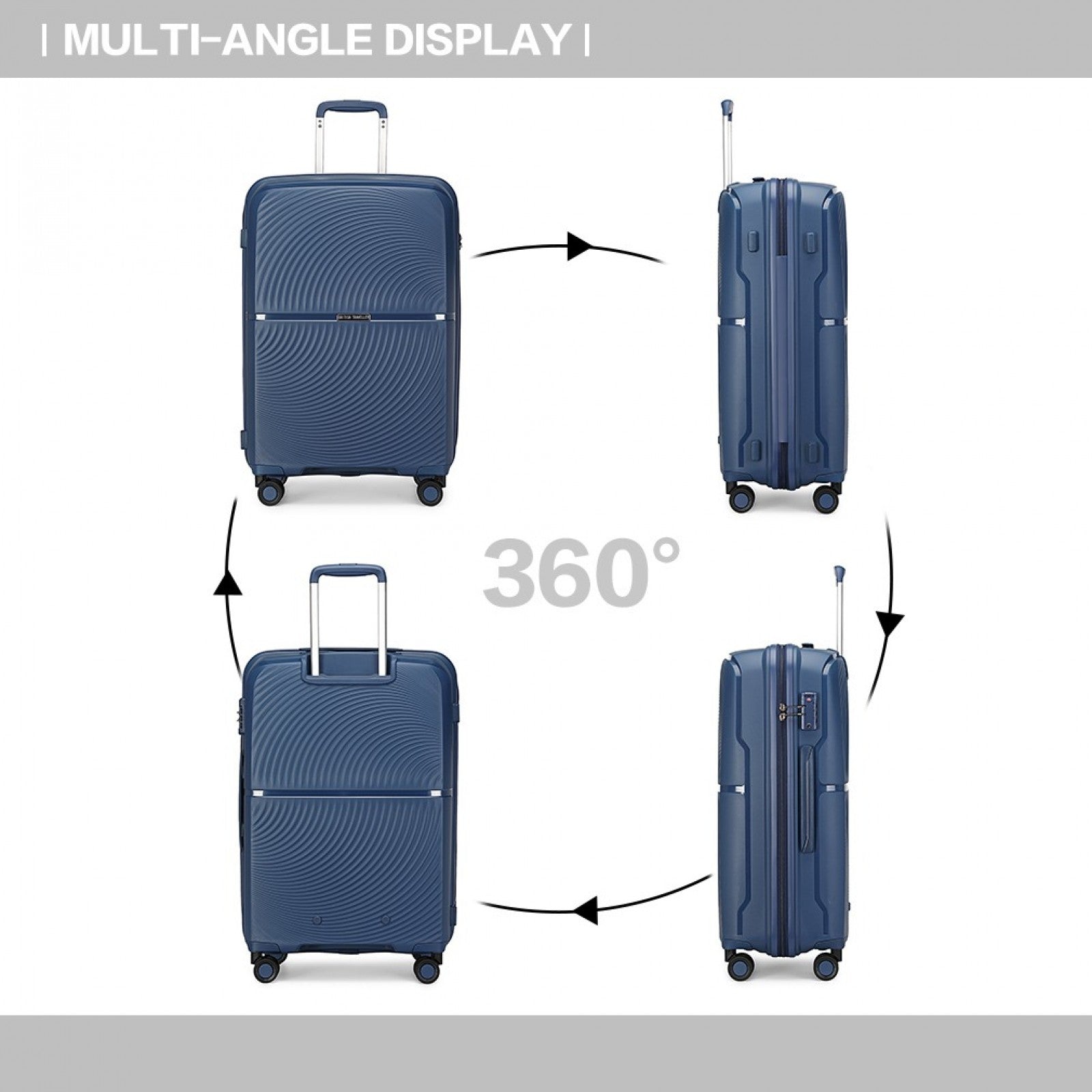 British Traveller Spinner Hard Shell PP Suitcase With TSA Lock (K2393L) - Navy