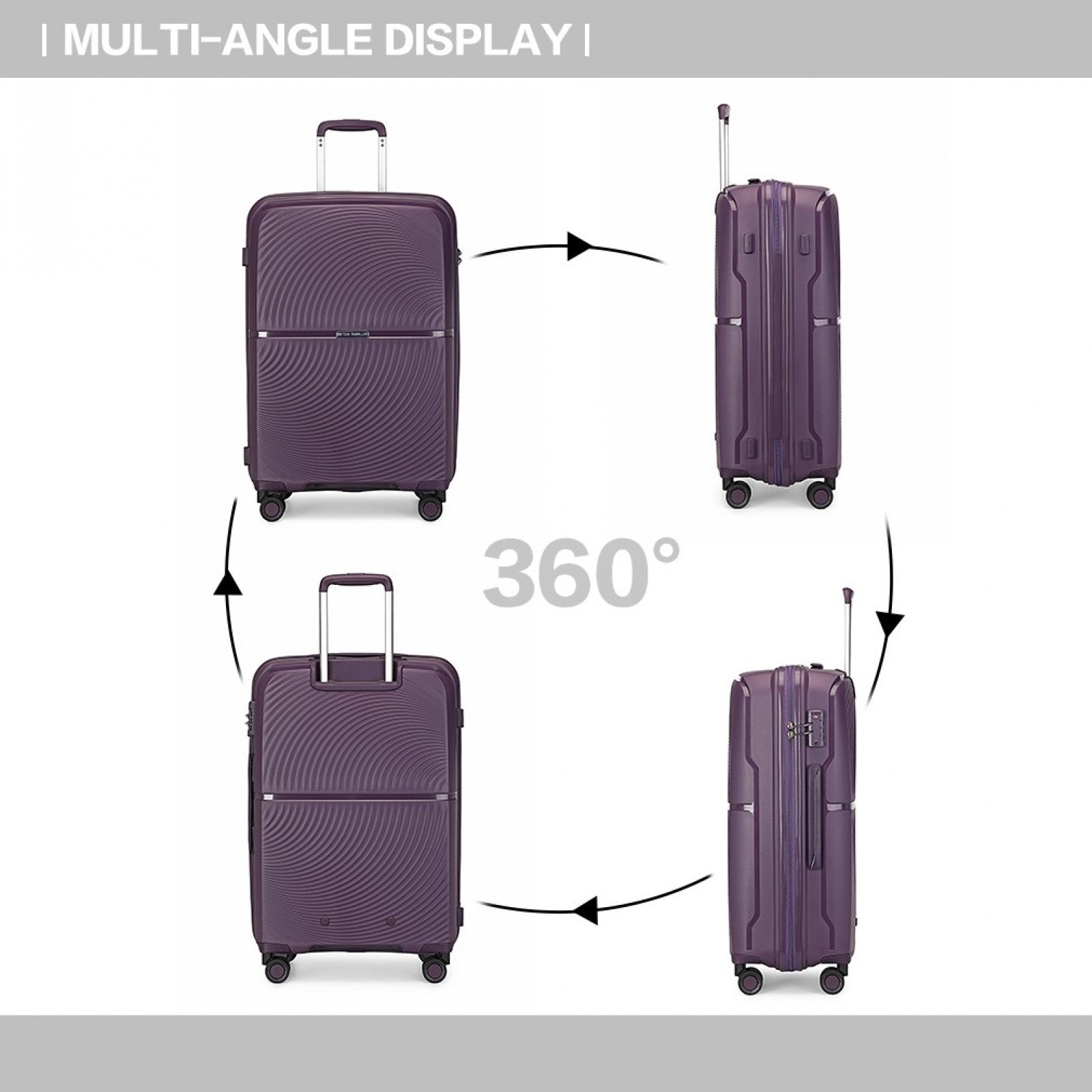 British Traveller Spinner Hard Shell PP Suitcase With TSA Lock (K2393L) - Purple