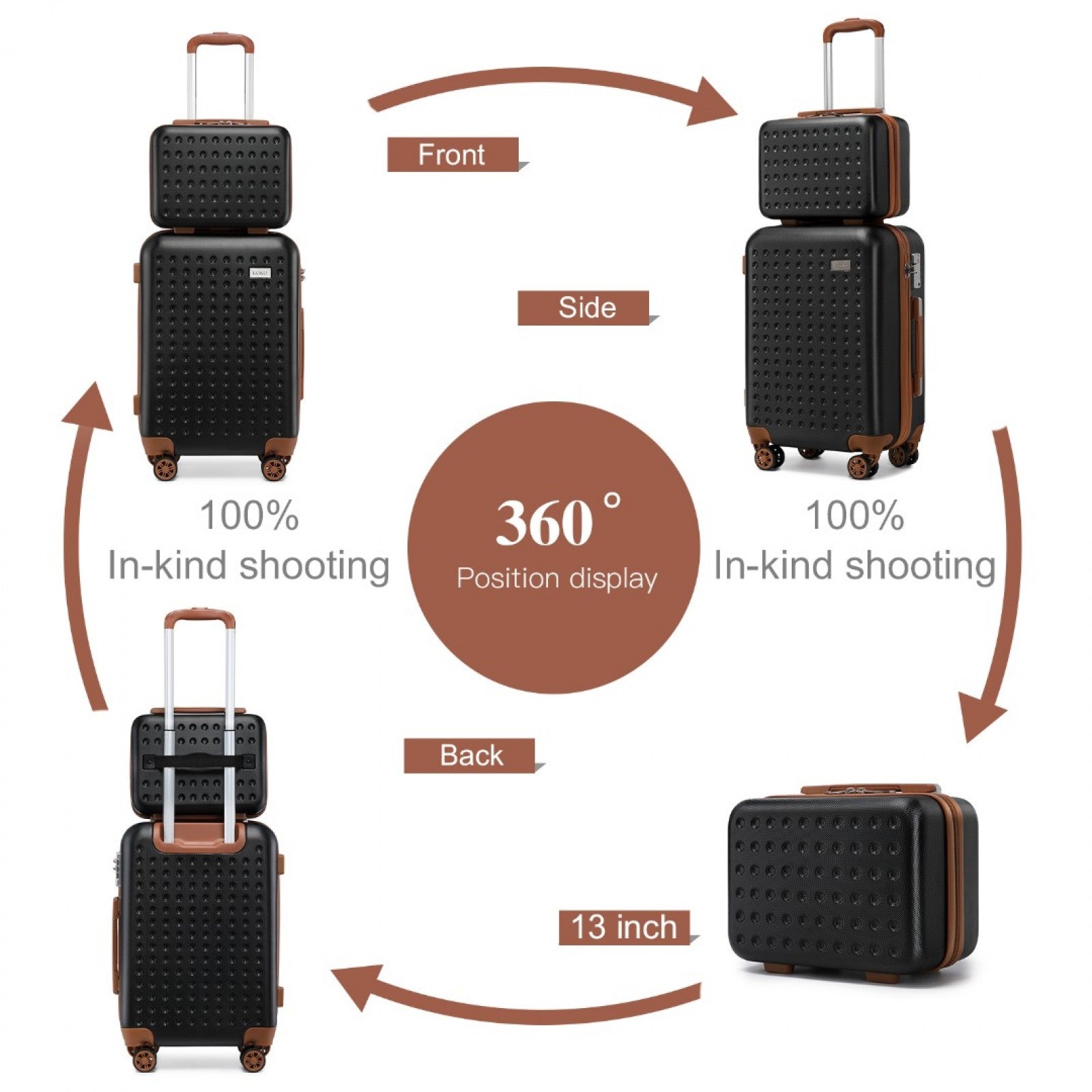 Kono 13/20 Inch Flexible Hard Shell ABS Suitcase With TSA Lock And Vanity Case (K2394L) - Black