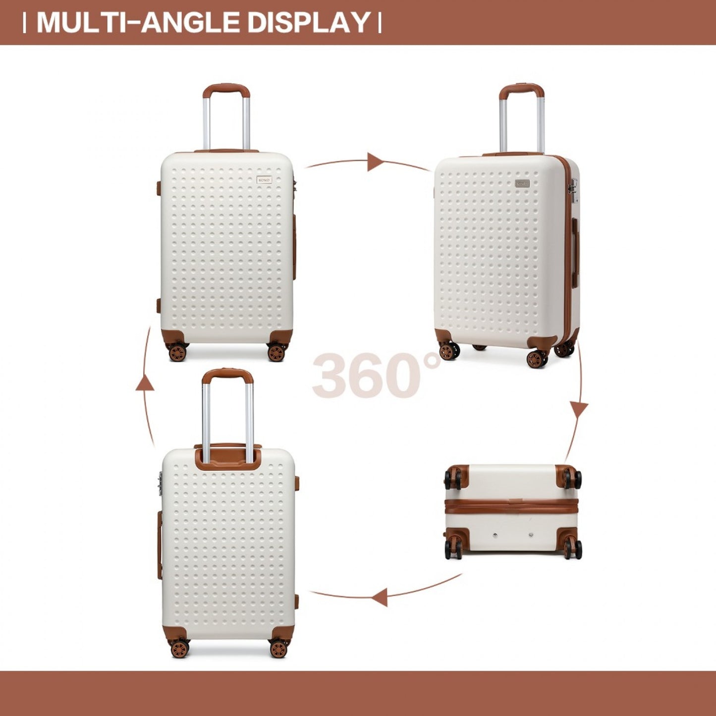 Kono Flexible Hard Shell ABS Suitcase With TSA Lock (K2394L) - Cream