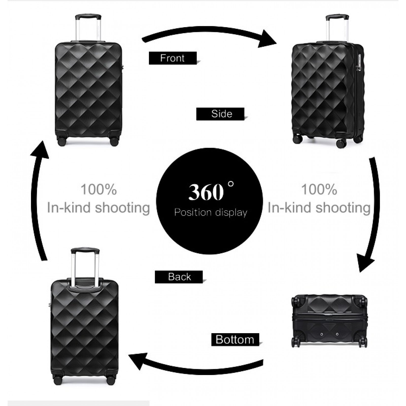 British Traveller Ultralight ABS And Polycarbonate Bumpy Diamond Suitcase With TSA Lock (K2395L) - Black
