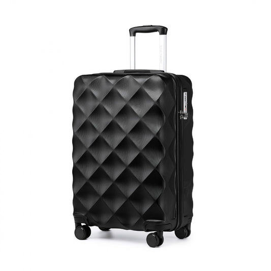British Traveller Ultralight ABS And Polycarbonate Bumpy Diamond Suitcase With TSA Lock (K2395L) - Black