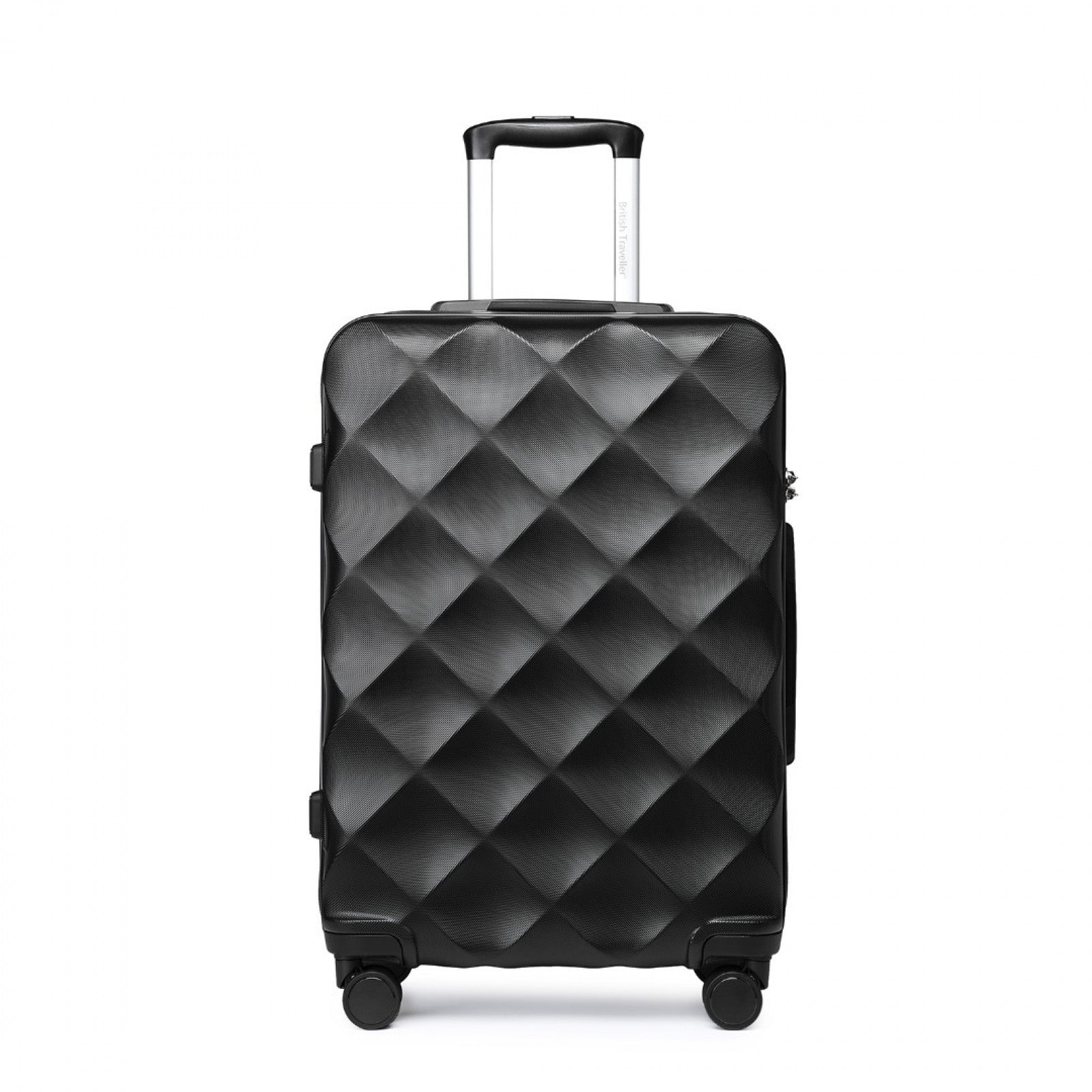 British Traveller Ultralight ABS And Polycarbonate Bumpy Diamond Suitcase With TSA Lock (K2395L) - Black