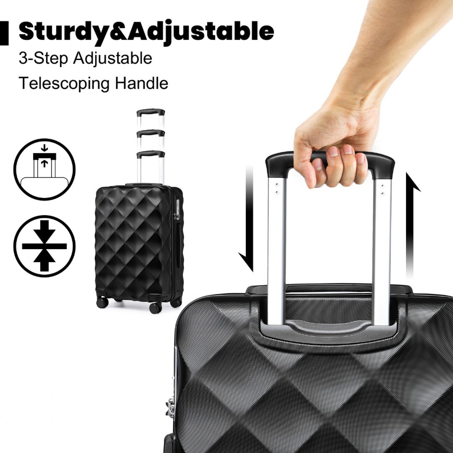 British Traveller Ultralight ABS And Polycarbonate Bumpy Diamond Suitcase With TSA Lock (K2395L) - Black