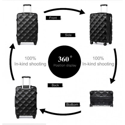British Traveller Ultralight ABS And Polycarbonate Bumpy Diamond Suitcase With TSA Lock (K2395L) - Black