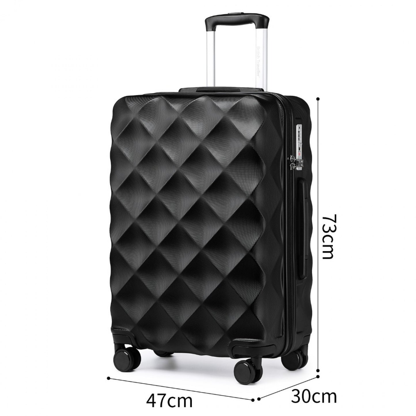 British Traveller Ultralight ABS And Polycarbonate Bumpy Diamond Suitcase With TSA Lock (K2395L) - Black