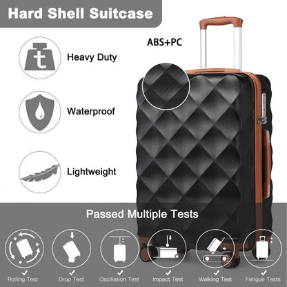 British Traveller Ultralight ABS And Polycarbonate Bumpy Diamond Suitcase With TSA Lock (K2395L) - Black & Brown