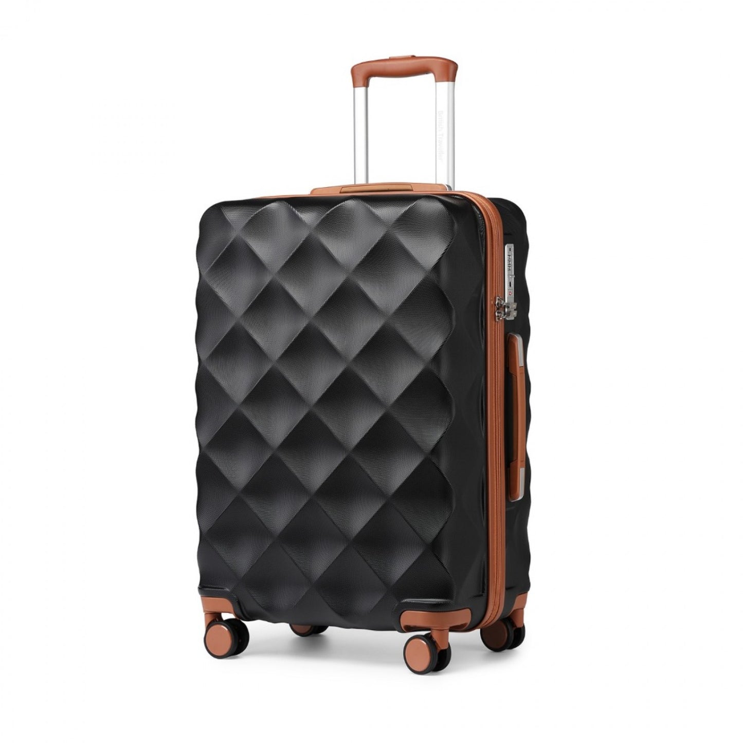 British Traveller Ultralight ABS And Polycarbonate Bumpy Diamond Suitcase With TSA Lock (K2395L) - Black & Brown