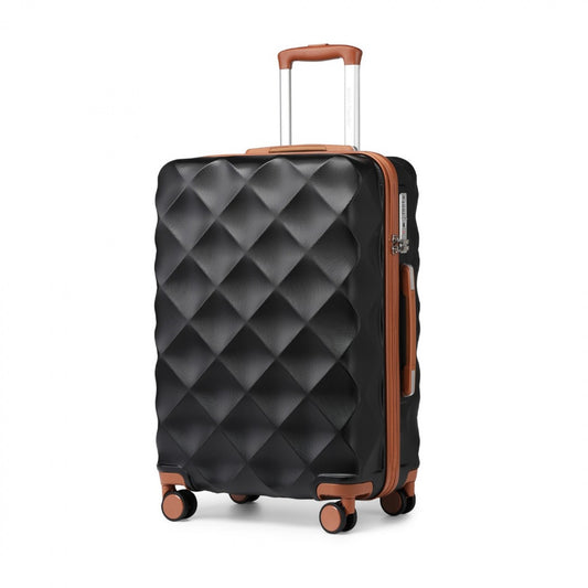British Traveller Ultralight ABS And Polycarbonate Bumpy Diamond Suitcase With TSA Lock (K2395L) - Black & Brown