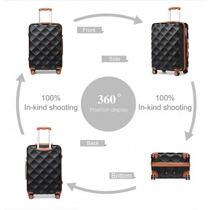 British Traveller Ultralight ABS And Polycarbonate Bumpy Diamond 3 Pcs Luggage Set With TSA Lock (K2395L) - Black & Brown