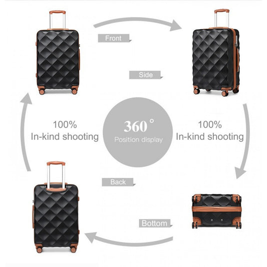 British Traveller Ultralight ABS And Polycarbonate Bumpy Diamond 3 Pcs Luggage Set With TSA Lock (K2395L) - Black & Brown