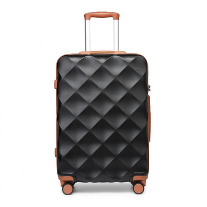 British Traveller Ultralight ABS And Polycarbonate Bumpy Diamond Suitcase With TSA Lock (K2395L) - Black & Brown