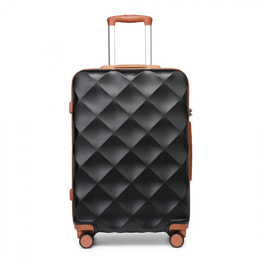 British Traveller Ultralight ABS And Polycarbonate Bumpy Diamond Suitcase With TSA Lock (K2395L) - Black & Brown